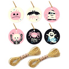 indigoshop 萬聖節圓形印花裝飾牌 120入+裝飾綁線 2入 金色, 混色, 1組