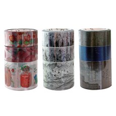 kkukku kkakka 彩色透明裝飾膠帶水果3種+鯨3種+雨3種套組, 混色, 1套