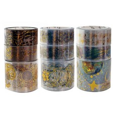 kkukku kkakka 金箔透明裝飾膠帶木柵3種+金星3種+宇宙3種套組, 混色, 1套