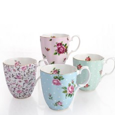 ROYAL ALBERT 新皇家玫瑰復古馬克杯 400ml x 4件組, 1套, 波爾卡玫瑰, 波爾卡藍, 玫瑰甘佩蒂, 粉紅色