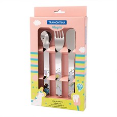 TRAMONTINA 嬰幼兒幸福湯匙+叉+刀套裝, 銀