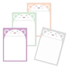 可愛熊便條紙 B5 100張 4種組, 桃色、淺紫色、淺綠色、灰色, 1套