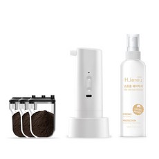 H.jereu 智能電動髮粉組 D1+替換式補充髮粉 8g 3入+定型噴霧 150ml, 器具（白色）、粉末（深棕色）, 1套