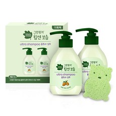 그린핑거 힘센 보습 울트라 샴푸 기획팩 300ml x 2p + 베이비 샤워 퍼프 세트, 1세트, 600ml
