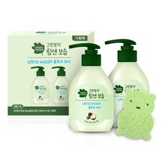 그린핑거 힘센 보습 울트라 워시 기획팩 300ml x 2p + 베이비 샤워 퍼프 세트, 1세트