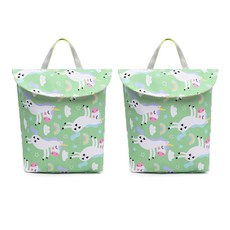 動物印花魔鬼氈衣服收納袋 2入, 獨角獸款 綠色