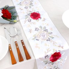 Happytool 傳統花卉粉彩刺繡桌旗, 紅花, 16 x 115 厘米