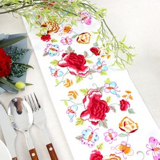 happytool 傳統奢華刺繡桌旗, 白色, 16 x 115 cm