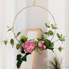 Tanniene藝術金環花朵人造花花環 圓形 14 ZSP007, 混色