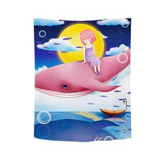 알럽홈 角色插畫少女掛毯, GT195粉紅鯨