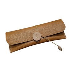 The Bottega 手工皮革筆袋 + 筆蓋組 無刻字, 水牛壓紋棕褐色, 1套
