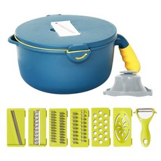 多功能攪拌碗+刨絲器 7入+手把固定器, 藍色 黃色