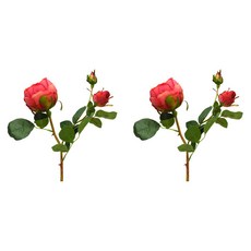 ARYKO 人造花 溫和花園 圓形玫瑰 2入, 紅粉色, 2個