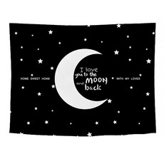 I Love Home 黑白掛毯 壁飾, 星星與月亮