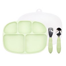 범킨스 흡착식판 5구 + 덮개 + 키즈스푼포크 세트, 세이지, 1개