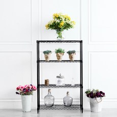 우리집엔 조립식 철체 메탈랙 하턱 750 + 바퀴 4p, 블랙, 4단