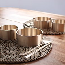 Barun Yugi Bangjja Yugi 黃銅碗竹套組 2 人, 單色, 空氣 2p + 碗 2p + 勺子 2p