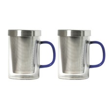 Tidoyo 耐熱玻璃濾茶網馬克杯 450ml, 藍色, 2個