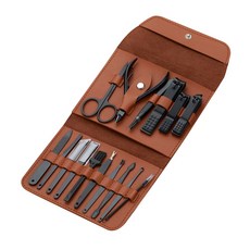 高級皮革指甲剪16件組, 1套, 棕色