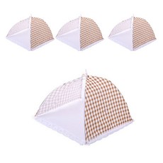 ANTS 格紋印花餐桌防塵菜罩 米色, 4個