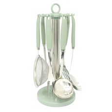 GENIAL 瑪瑙旋轉掛式烹飪用具 8款組, 不銹鋼銀 綠色, 1組