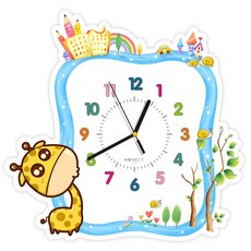 이지플 우드 캐릭터 무소음 벽시계 기린마을, 혼합색상