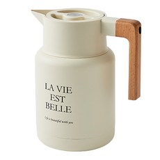 HANSSEM 木柄不鏽鋼尖嘴保溫水壺, 1.5L, 奶油色