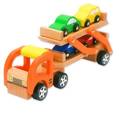 VIGA 孩童拖車造型玩具+木製汽車玩具 4入, 混色