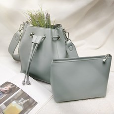 FROM HEAVEN 女款素色斜背水桶包, 灰色的