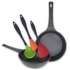 Chef ID 鈦塗層 IH 煎鍋 28cm + 炒鍋 24cm + 3 個烹飪工具套裝 B, 混色, 平底鍋28cm+炒鍋24cm+廚具3入