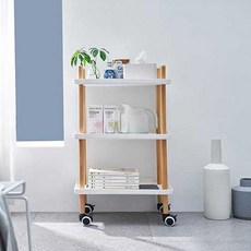 홈바내쓰 실리콘 충격방지 사각 원목 이동식 다용도 트롤리 2단, 화이트