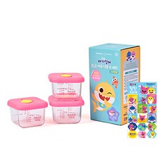 Glasslock 碰碰狐聯名款副食品刻度保鮮盒 3入+貼紙 15種, 混色, 1組