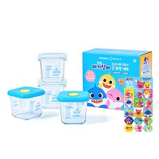 Glasslock 碰碰狐&鯊魚寶寶副食品保鮮盒 扣蓋款 2入+透氣孔蓋款 2入+貼紙 15入組, 混色, 270ml, 1組