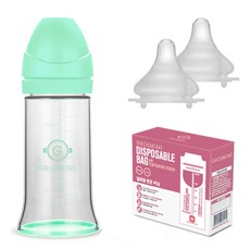 그로미미 일회용 젖병 0단계 250ml + 젖꼭지 2p + 비닐팩 60p + 일회용 변온 비닐팩 10p + 실리콘 이너보틀, 아쿠아그린, 1세트