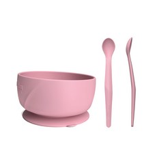 everyday baby 矽膠吸盤碗+湯匙 2入, 粉色