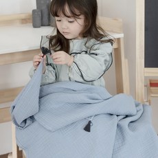 ahtty blanc 三層棉紗毯, 天藍色