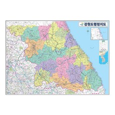 地圖.com 江原道行政地圖 110 x 78 cm + 全國行政道路地圖, 1套