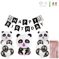 熊貓生日快樂拉旗組, 白色 + 黑色, 1套
