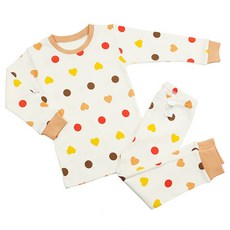 Maykids 童款印花20支彈力棉2件式長袖內衣套裝 簡約愛心圓點款