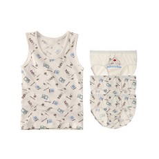 withorganic 男孩童小木偶印花背心+內褲3入組