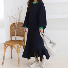 BORIMOM 拼色圓領長袖孕婦連身裙 G615