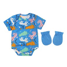 withorganic 滿版小貓竹纖維短袖包屁衣+手套