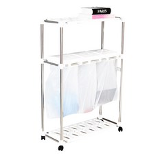 Cham生活移動式2層密封型分類回收箱 輪子 隨機出貨+貼紙 5種+塑膠袋 3入, 白色（分類垃圾）, 1組