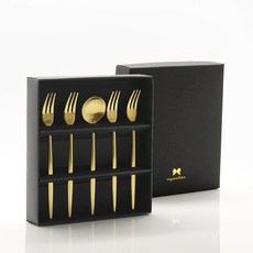 TABLE Art. 韓國製 Avella 啞光金茶叉禮盒組, 1套, 茶叉 4p + 茶匙