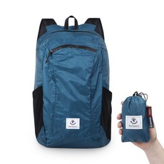 4monster 中性款輕便攜帶式折疊登山雙肩背包 24L, 藍色