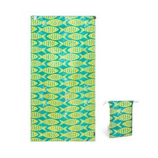 4monster 超細纖維大型多用途海灘巾 + 口袋套組, 黃綠色, 1套