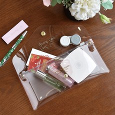 PLEPIC 透明鉛筆收納袋, 花朵粉紅色, 1套