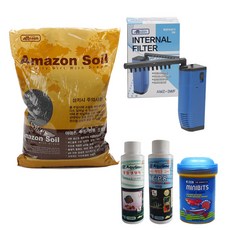 아마존 소형어항용 소일 2kg + 측면여과기 + 종합영양제 110ml + 백점충구제액 110ml + 먹이미니비트 100ml, 1세트