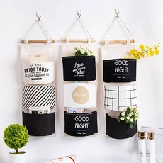 壁掛式布質收納袋 3種組, 混色