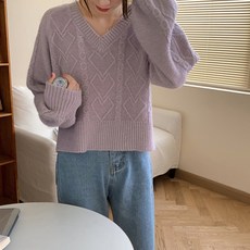 LUNAGIRL 女款V領長袖針織毛衣